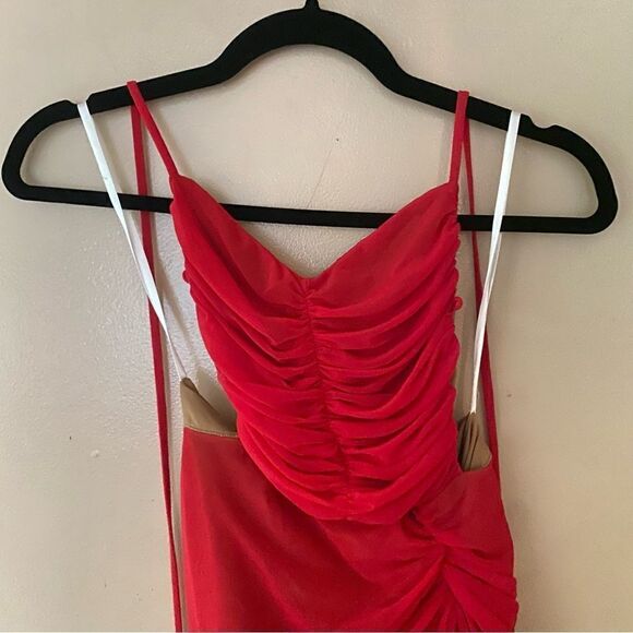 Michael Costello x Revolve Follie Dress red mesh maxi mini gown slip Sz XS NWT - Picture 13 of 16